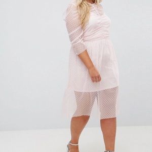 ASOS CURVE Ruched Midi Dress In Spot Mesh